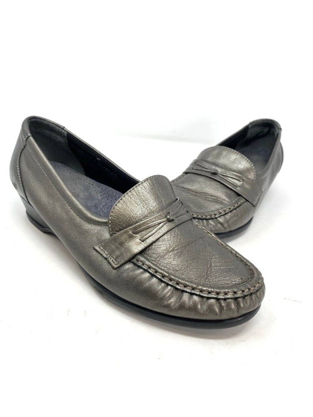 SAS Shoe Women 8.5 Easier Gray Leather Dress Loafer Tripad Comfort Moccasin Heel